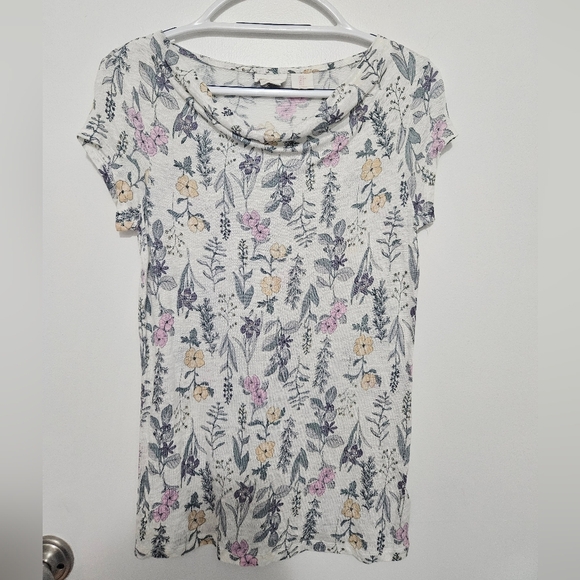 Rachel Ashwell Tops - Rachel Ashwell 100% Linen Floral Cowl Neck Short Sleeve Shirt Size Small